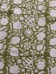 Block Print Fabric, Floral Print Linen, By the yards, Pillow Cover Fabric, For Table Cloth, Hand Woven Thick Linen Fabric For Upholstery - Rohiyaan